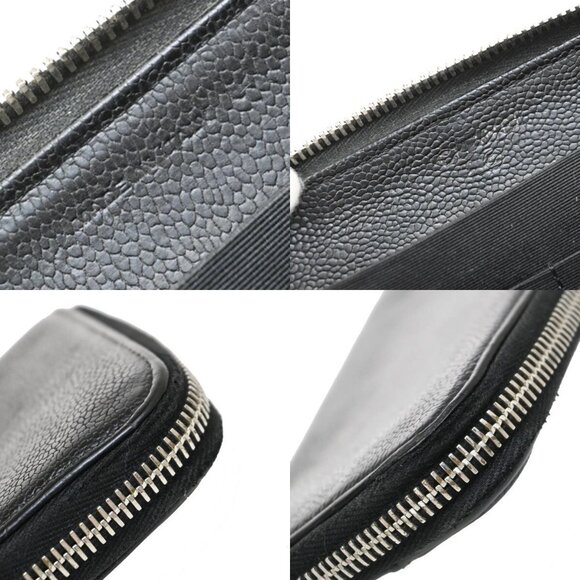 CHANEL CC Logo Zipper Long Bifold Wallet Grained Calfskin Leather Black - Picture 15 of 16